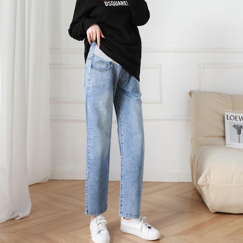 High Waist Elastic Maternity Jeans: Slimming, Straight Leg, Plus Size Denim for Spring.