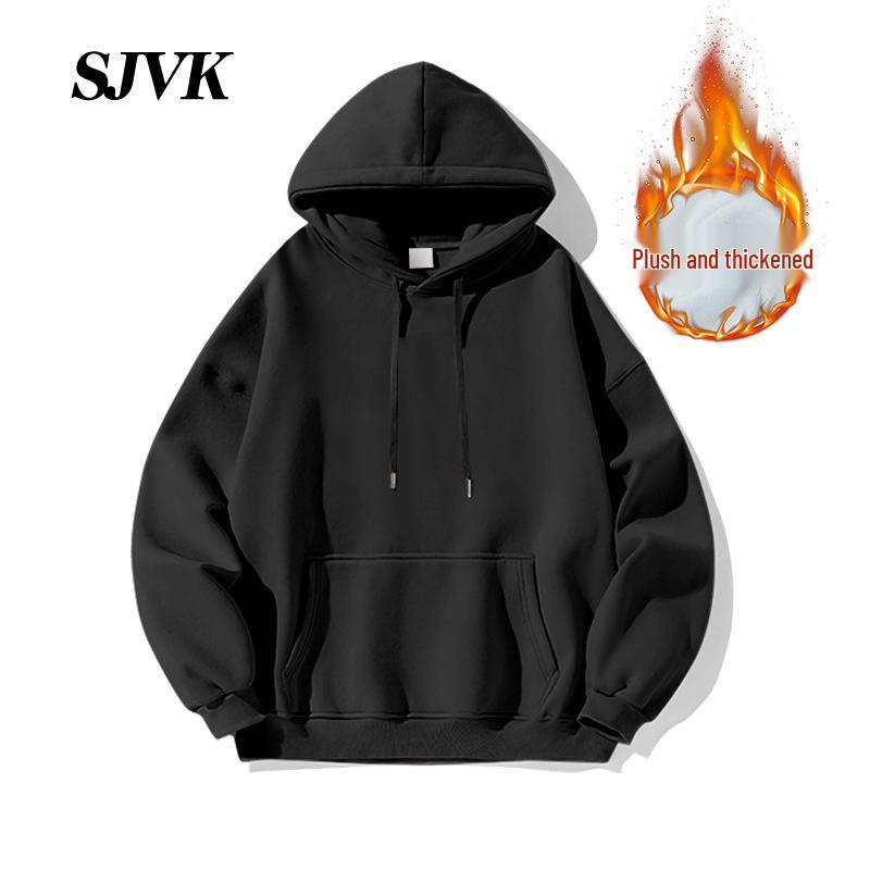 Herren Weinrot Plus Samt Kapuzenpullover - Lässige Lockere Herbst/Winter Oberbekleidung
