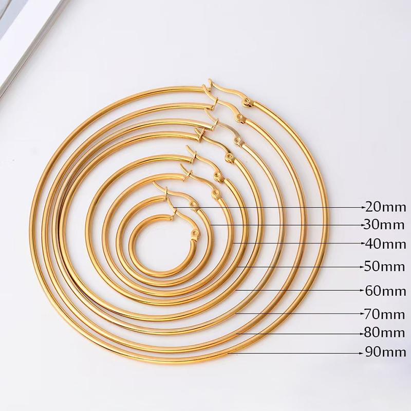 30-80Mm Big Simple Classic Hoop Earrings For Women Girls Circle Stainless Steel Earrings Gold Color Round Earings Gift