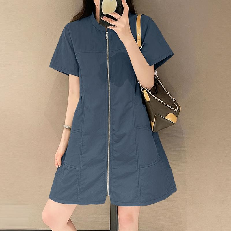 

ZANZEA Women Casual Round Neck Summer Short Sleeve Dress 5XL синій