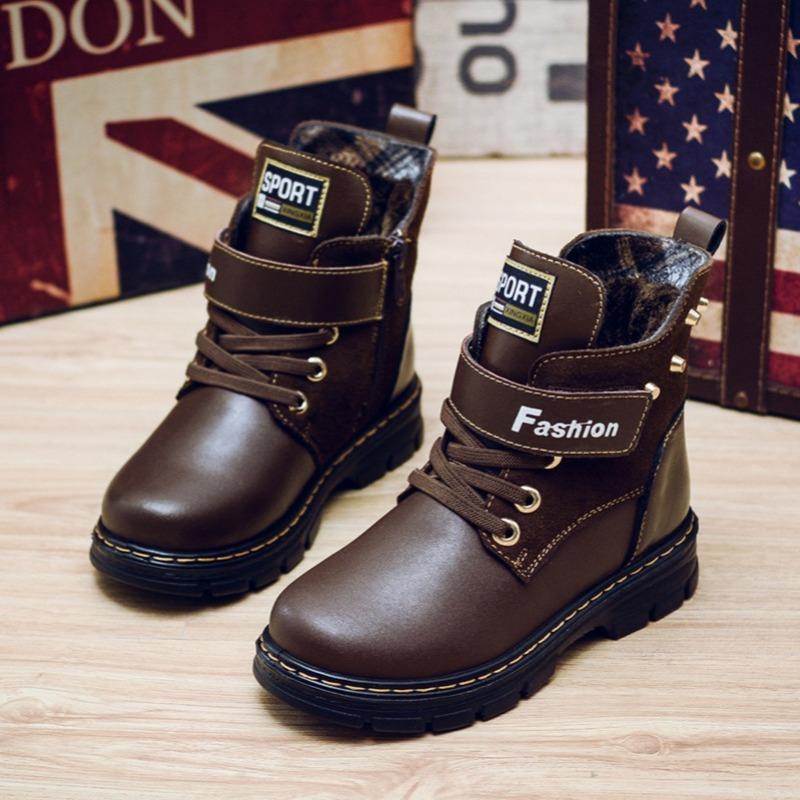 Children's Retro Leather Boots Boys Stylish Short Boots Warm Casual Leather Shoes