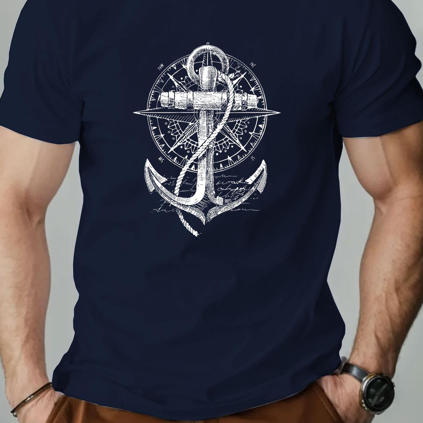 

Чоловіча футболка з морським якорем Синій морський топ Літня сорочка для пляжу Повсякденний одяг для чоловіків 4XL