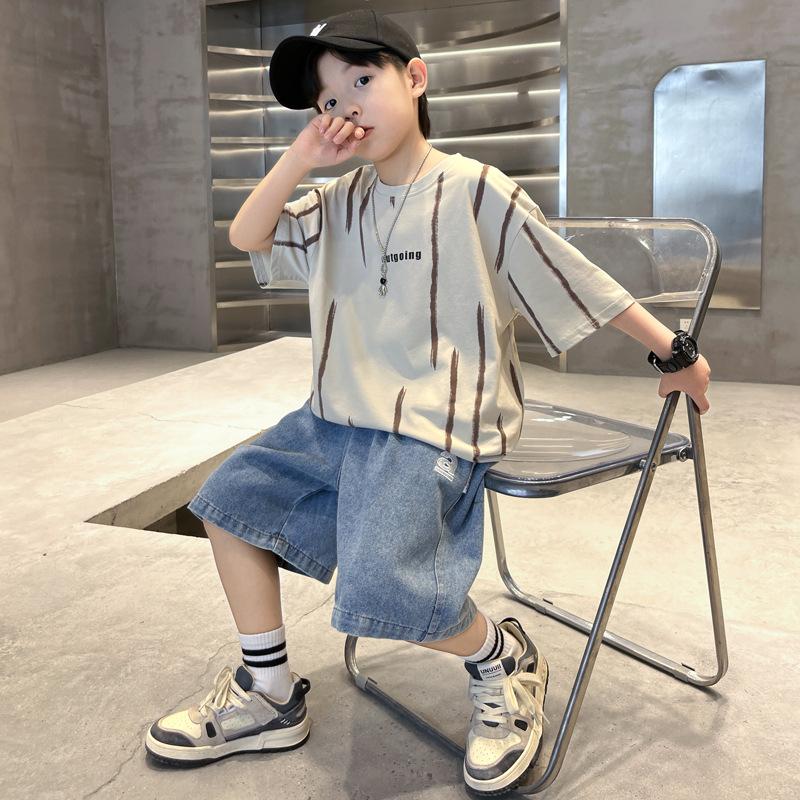 

Комплект футболок с короткими рукавами для мальчиков 2025 года, летний детский комплект для отдыха 140cm