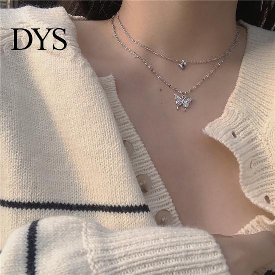 Butterfly Necklace Double Layer Rust-proof Alloy Jewelry Chain Pendant Personality Fashion Clavicle for Women