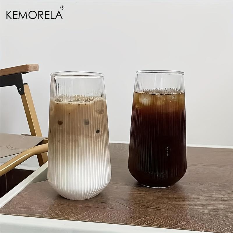 KEMORELA 4/6pcs Vertical Striped Glass Heat-Resistant Glass Water Cup Milk Juice Cup Iced Coffee Summer and Winter Drinking Ware