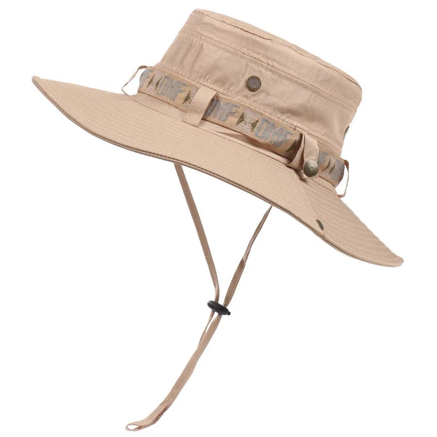 New Summer Men Bucket Hat Outdoor Uv Protection Wide Brim Fishing Caps Fashion Safari Hunting Panama Hat Beach Sunscreen Cap
