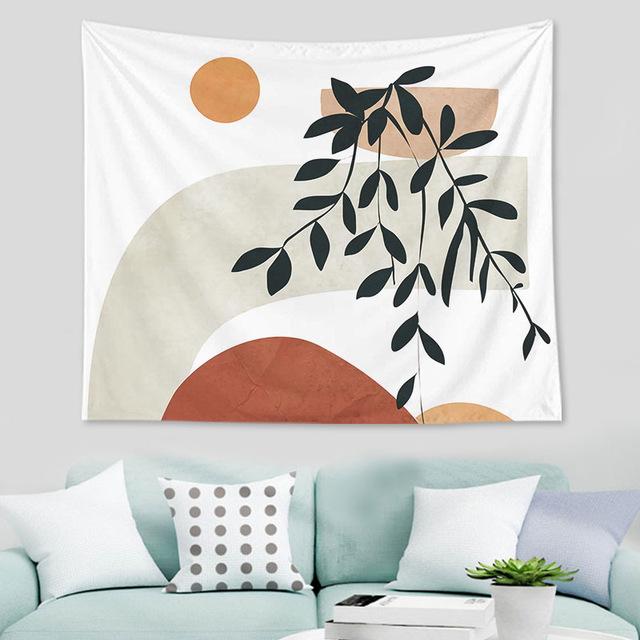 Nordic Abstract Geometric Tropical Plant Print Pattern Tapestry Home Living Room Bedroom Wall Decor Background Cloth Tapestry