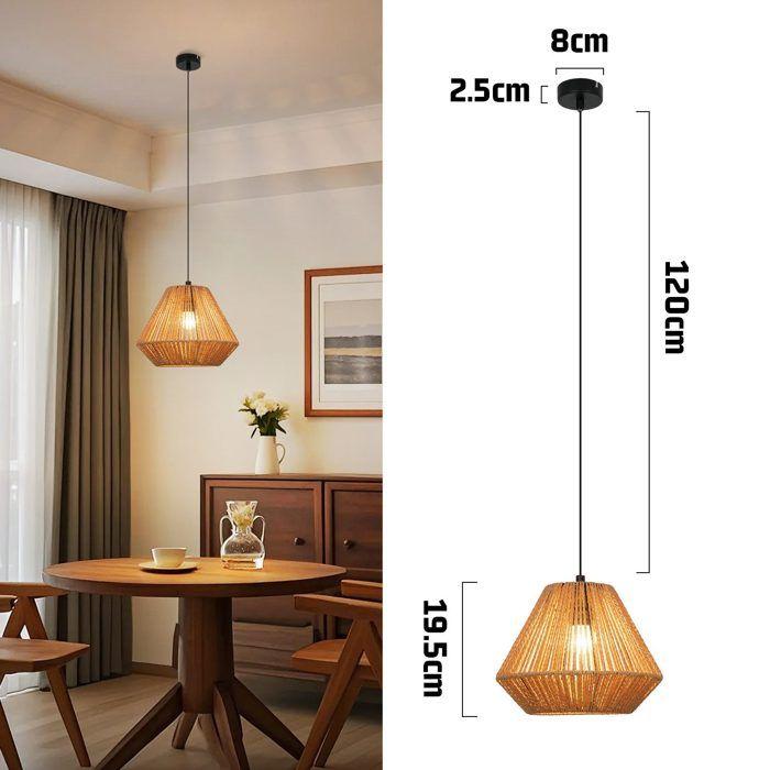 Lampe suspendue - NETTLIFE - 1 flamme - corde de chanvre - Jaune - Métal & tissu - Culot E27