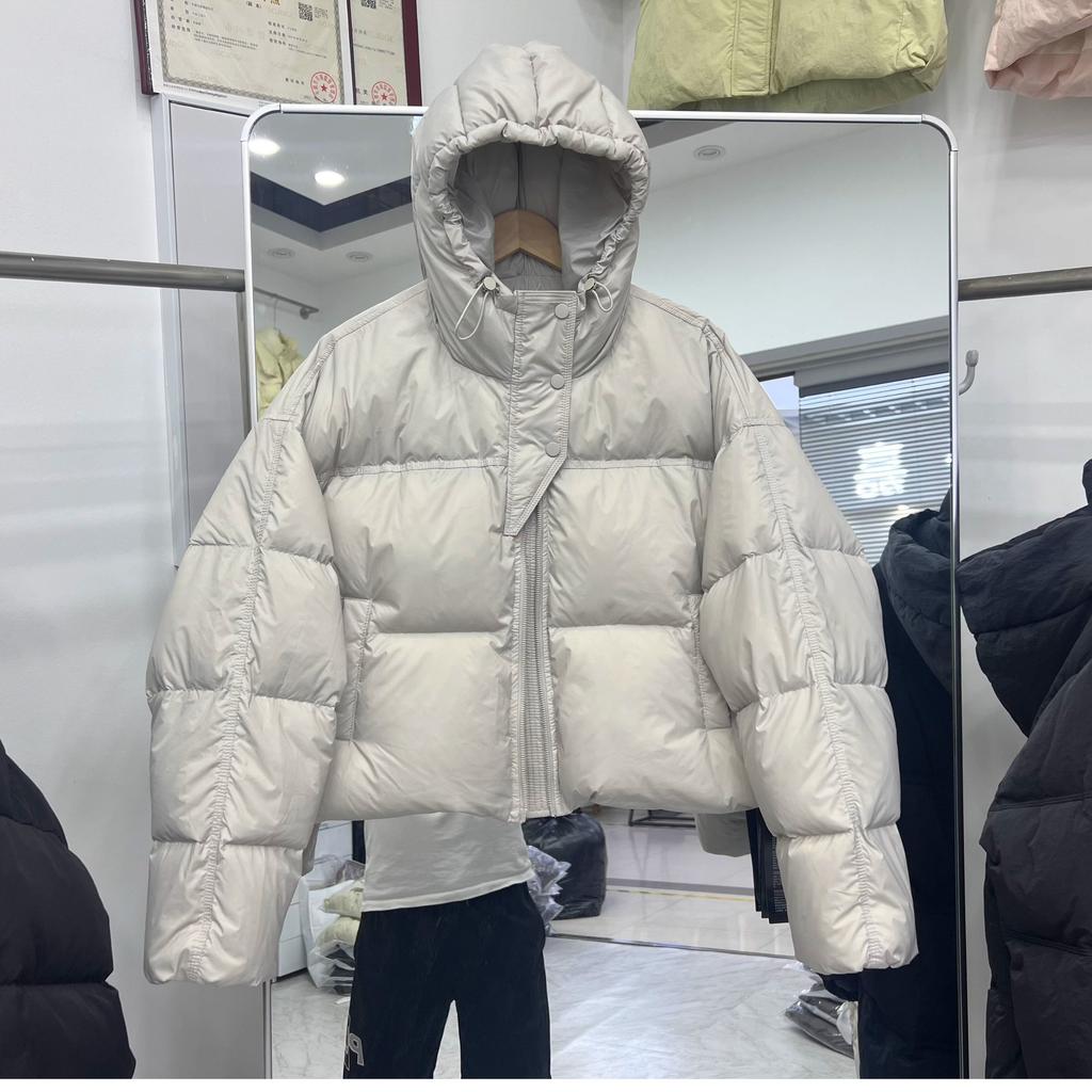 Winter new down jacket women's super short hooded bud puff bread jacket thickened white duck down European jacket
