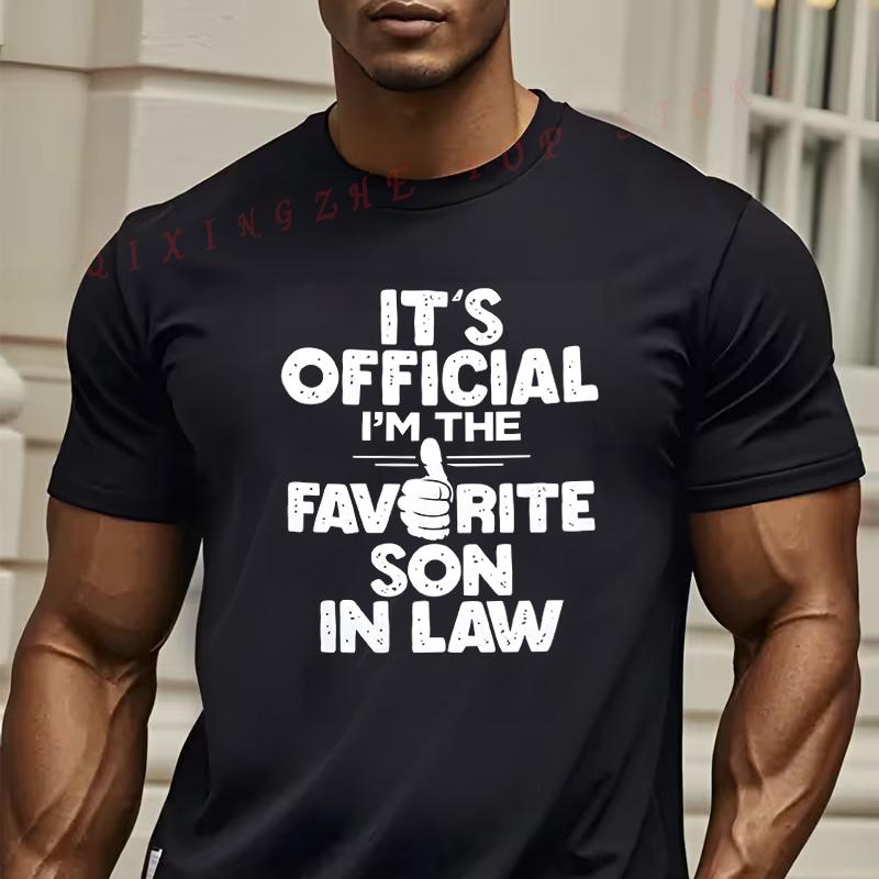 Herren Lieblingsschwiegersohn Grafik T-Shirt Auffälliges Schwarzes Design Mit Weißem Text Und Daumen Hoch Symbol Lässiges Rundhals Lustige T-Shirts