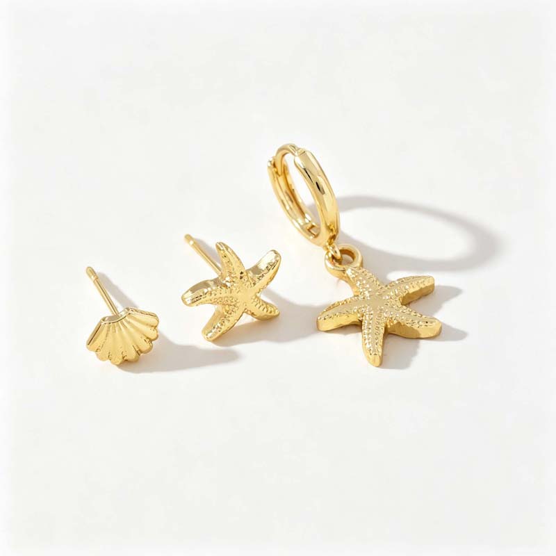 3Pcs/Set Bohemian Metal Starfish Shell Pendant Earrings Set for Women Fashion Gold Color Geometric Earring Beach Party Jewelry