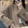 Loose Fit Mid Length Open Front Cardigan Sweater Coat for Women Lapel Long Sleeve Large Pockets Solid Color Outwear