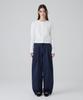 DANGLEDROP Dgdp Balloon Fit Curved Cotton Elastic Waist Pants_Navy