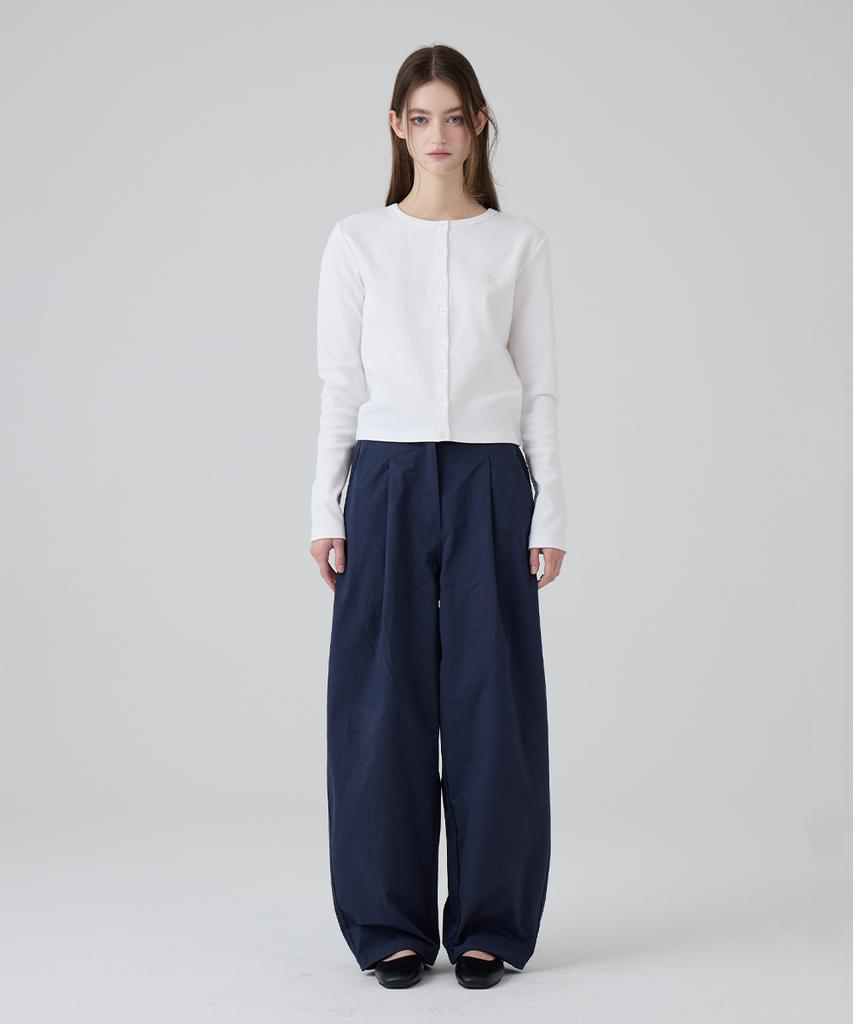 DANGLEDROP Dgdp Balloon Fit Curved Cotton Elastic Waist Pants_Navy