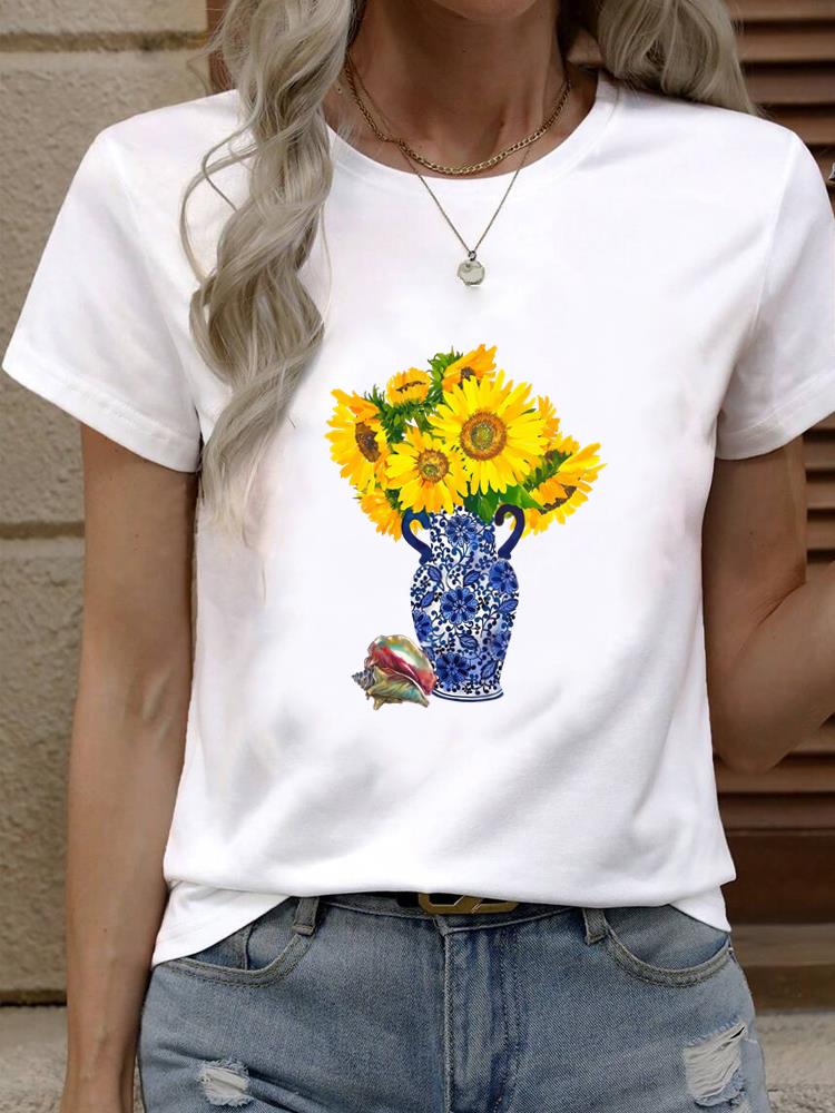 (Asian Size) Tee Top Women Fashion Female Clothing T Shirt Woman Print  butterfly floral trend 90s Short Sleeve Graphic T-shirts