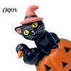 Resin Tabletop Figurine Halloween Cat Pumpkin Figurine, Retro Black Stacked Decorations Window Display Ornaments for Table Desk Office Mantel