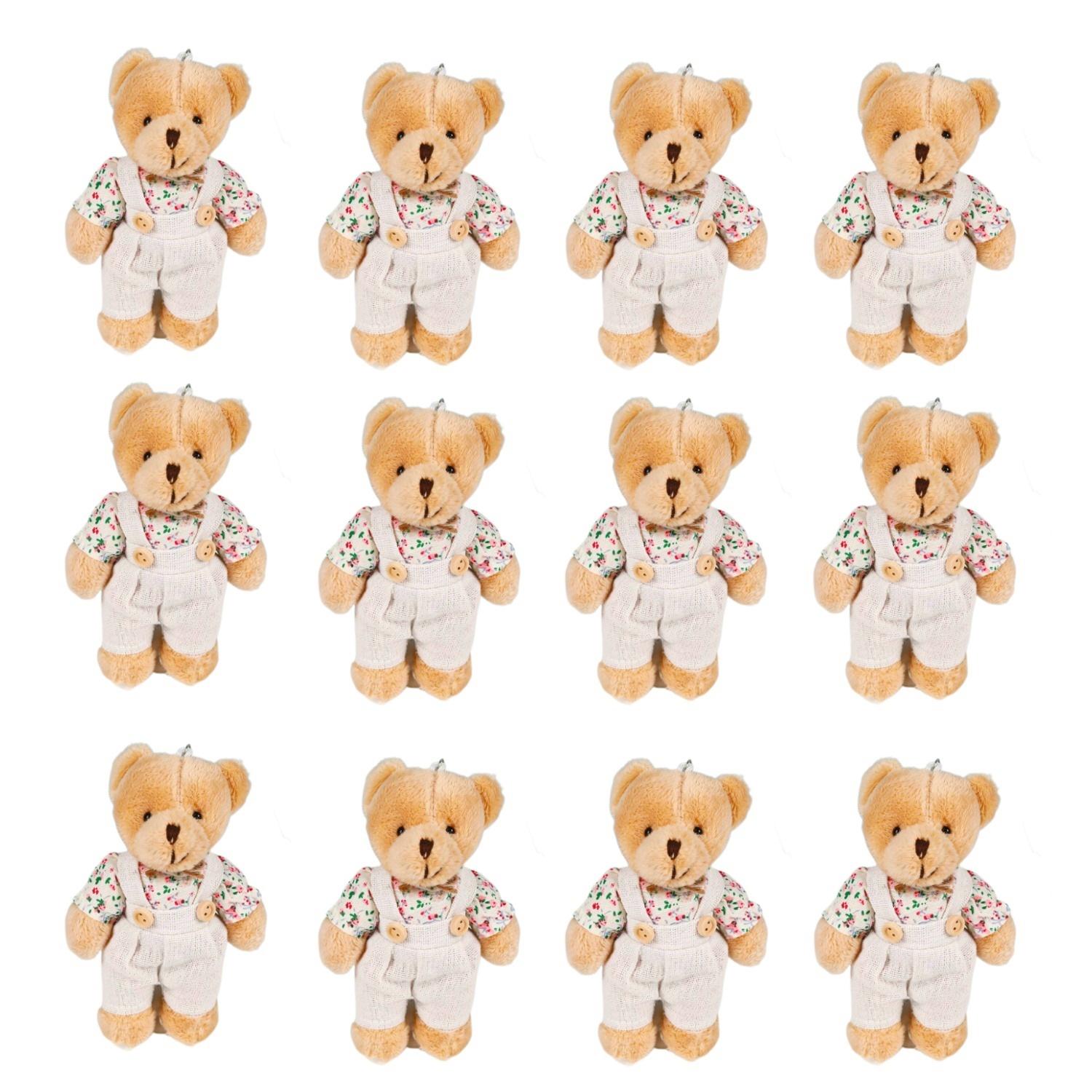 12-4S Mini Ours Jouets en Peluche Vente en Gros 10cm Ours en Peluche Douce avec Vêtements en Jute pour Douche de Bébé Décoration de Fête d'Anniversaire 12pieces