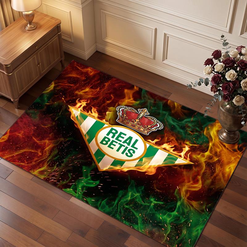 Real Betis Fußball Druck Kristall Samt Teppich, Bequemer Wasserabsorbierender Rutschfester Indoor Boden Teppich