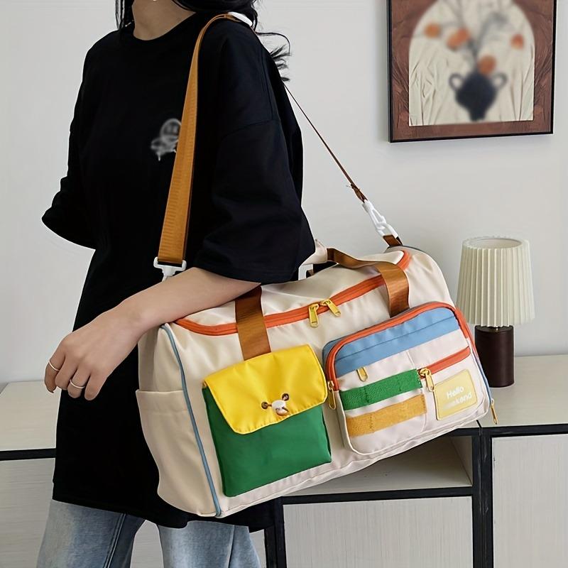 Large Capacity Oxford Fabric Gym Duffel Bag with Shoe Compartment & Adjustable Shoulder Straps, Multi-Pocket Travel Bag for Women