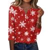 Women's Christmas Print V-Neck T-Shirt with Button Three-Quarter Sleeve Casual Top