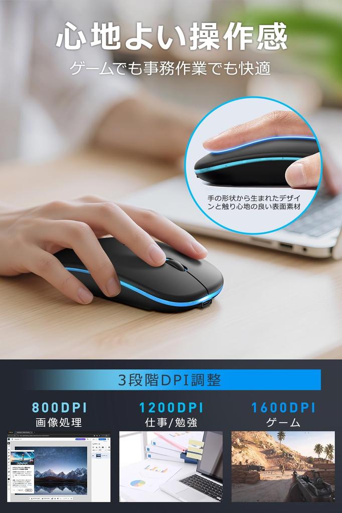 And Wireless Mouse with Bluetooth Quiet 3DPI Bluetooth Sleep Instant for and Compatible with and MacBook Ultra-Thin, Quiet, High-Sensitivity 5.3,