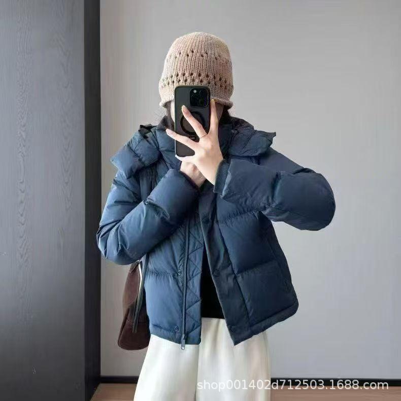Four-grid White Duck Down Jacket Women's Short Winter New Hooded Bread Jacket Thickened Small Jacket