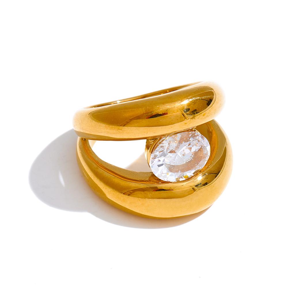

Yhpup Size 678 Stainless Steel Double-Layer Cubic Zirconia Cast Ring Rust Proof High Quality Golden Finger Daily Jewelry Gift 6