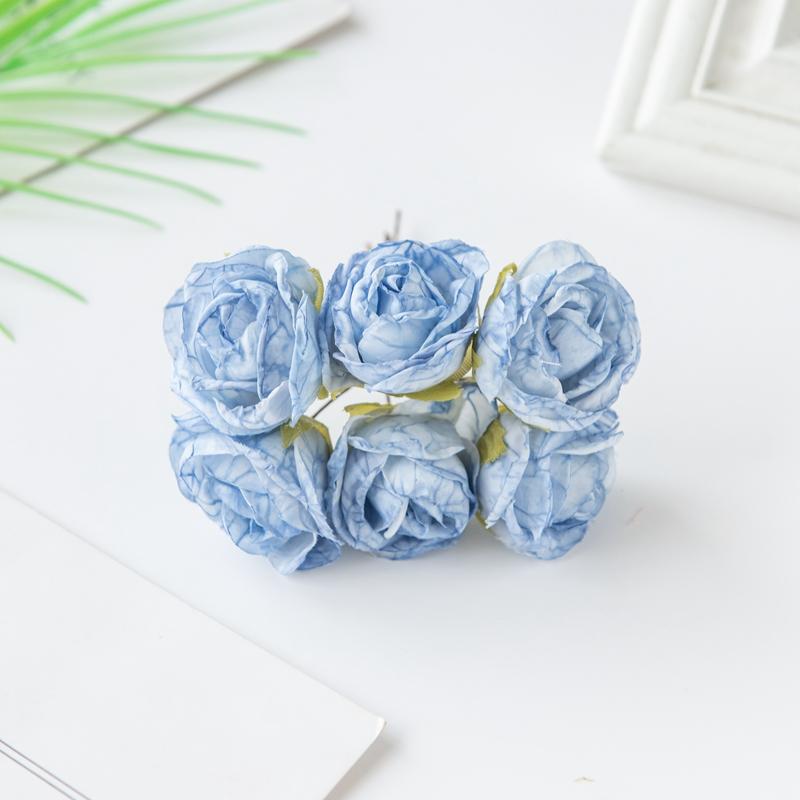 6Pcs Artificial Flowers Fake Silk Rose For Christmas Wreath Accessory Home Floral Arrangement Wedding Bridal Bouquet Decoration