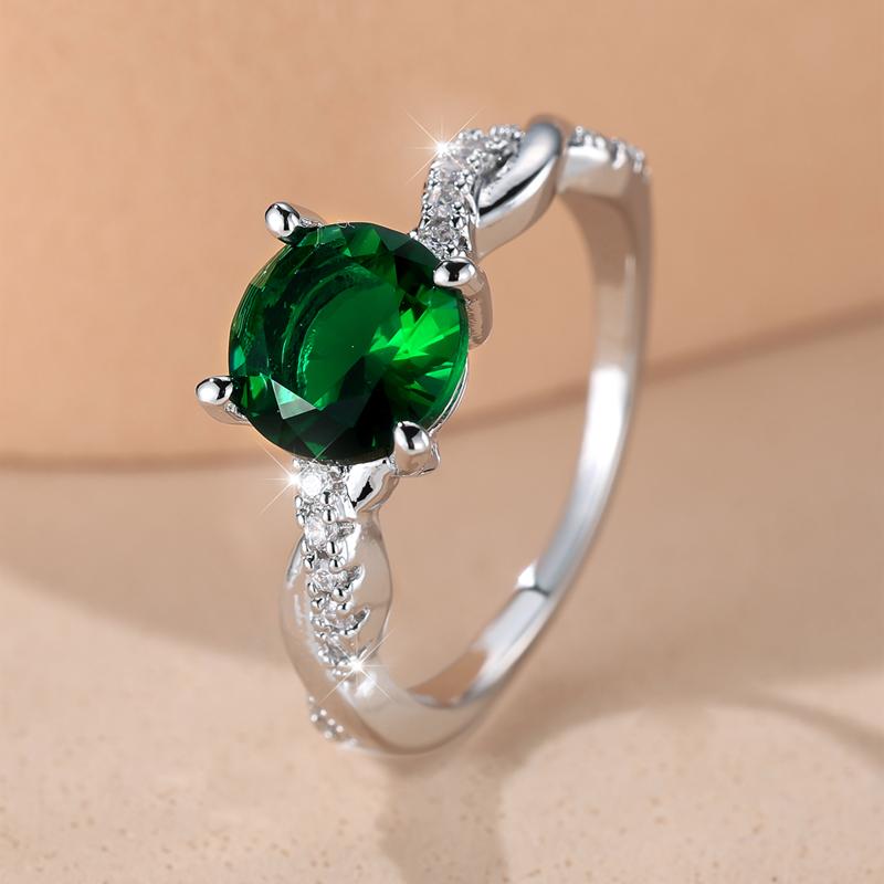 Inel de zirconiu simplu, clasic, de culoare argintie, rotund, albastru acvatic/alb/roșu/verde pentru femei, inel de nuntă cu temperament, bijuterii la tendința de veșnicie