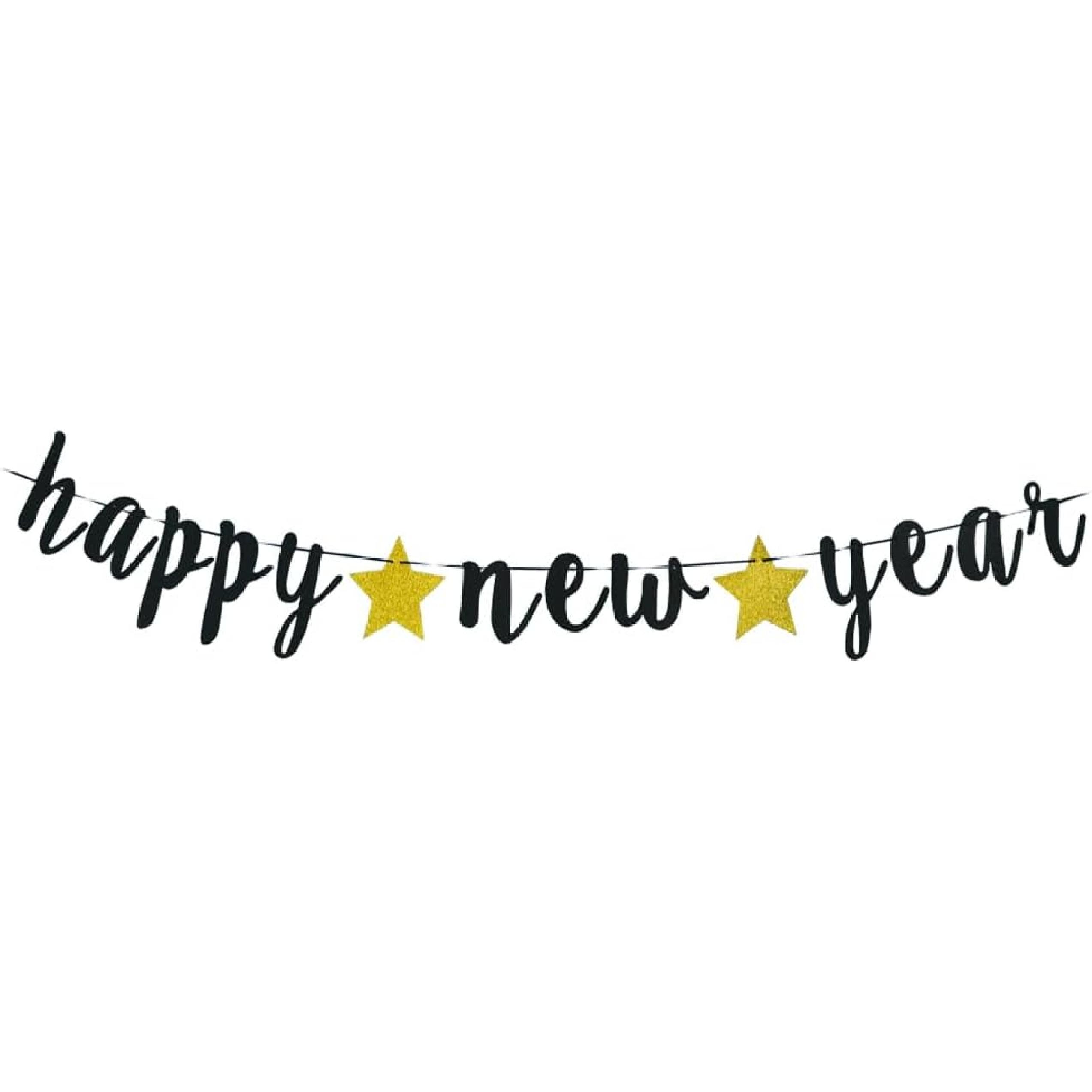 Happy New Year Banner- New Year s Eve Party Supplies New Year s Eve Decorated Happy New Year Sign Black Glitter Cheers to 2026 party props