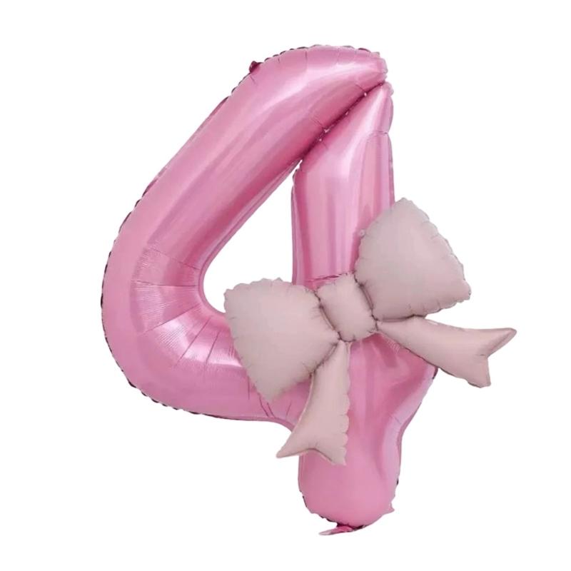 Pink Bowknot Number Balloon 40Inch Oversize Aluminum Foil Balloon Decoration For Kids Birthday Anniversary Wedding