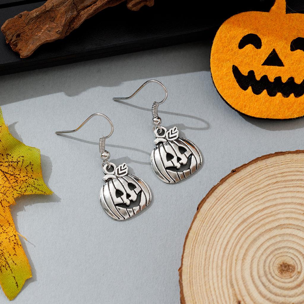 Halloween Fashion Sliver Color Hollowed-out Vampire Bat Pumpkin Skull Spider Web Ghost Dangle Earrings for Women Scary Jewelry