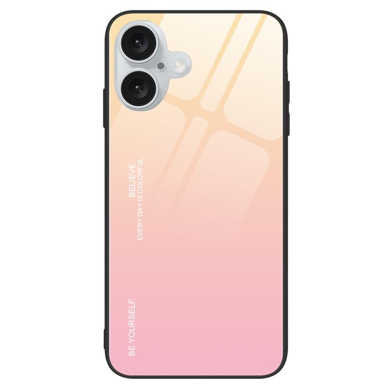 

For iPhone 16 Plus Case Gradient Color Tempered Glass+TPU Phone Shell Gold/Pink