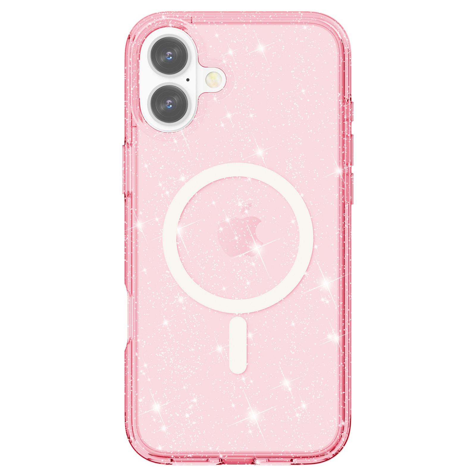 

For iPhone 16 Plus Magnetic Phone Case Sparkly Glitter PC+TPU Phone Cover White