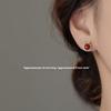 Cute Bow Red Bead Stud Earrings for Women, Shiny Zircon Halo Red Pearl Earrings Fashion Jewelry