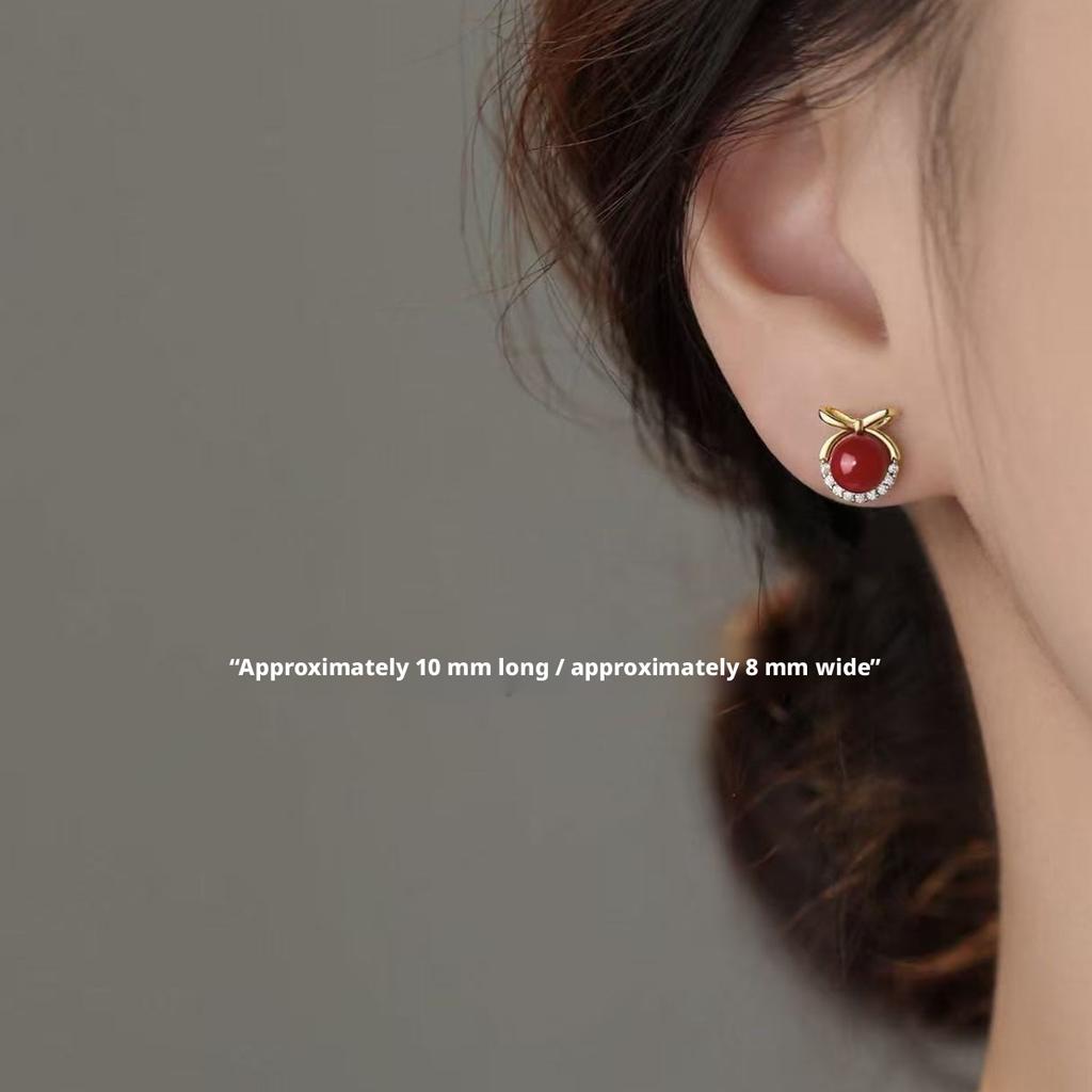 Cute Bow Red Bead Stud Earrings for Women, Shiny Zircon Halo Red Pearl Earrings Fashion Jewelry