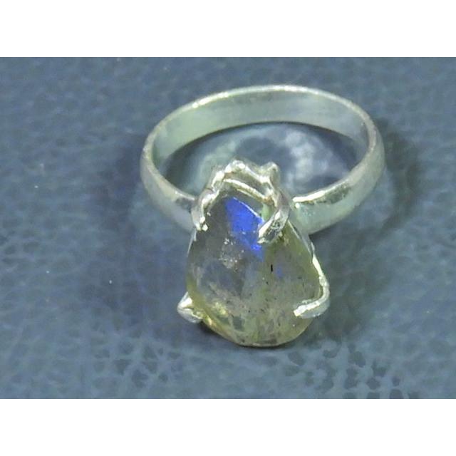

Natural Labradorite 925 Sterling Silver Pear Handmade Vintage Ring Size US-7 MK-52