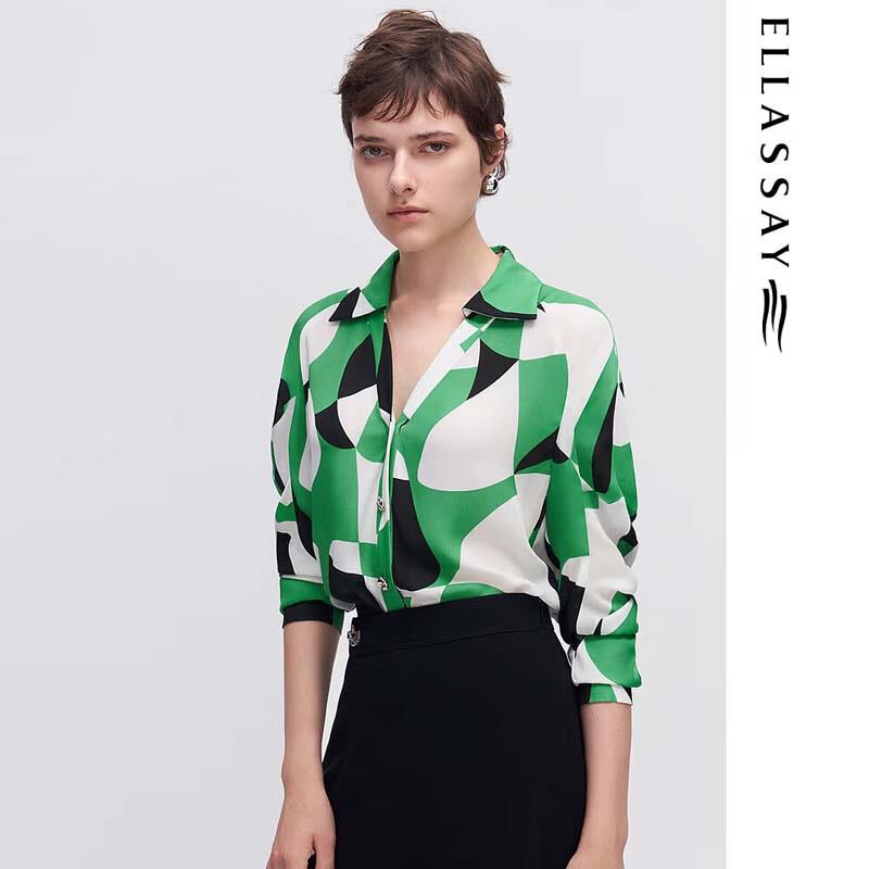 ELLASSAY Women s Geometric Print Mulberry Silk Shirt M