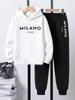 Jongens 2-delig Trainingspak met MILANO ITALY Opschrift Hoodie & Joggingbroek - Zacht Pullover Hoodie Trainingspak, Broek met Elastische Manchet, Mac