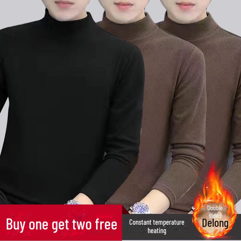 Hong Kong Style Men's Winter Long-Sleeve T-Shirt with Trendy Half-High Collar