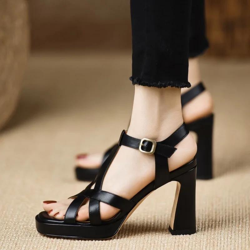 Women's Fashion Waterproof Platform Sandals Round Head Open-toe Line Buckle Soft Sole Anti-slip Wear-resistant High Heels