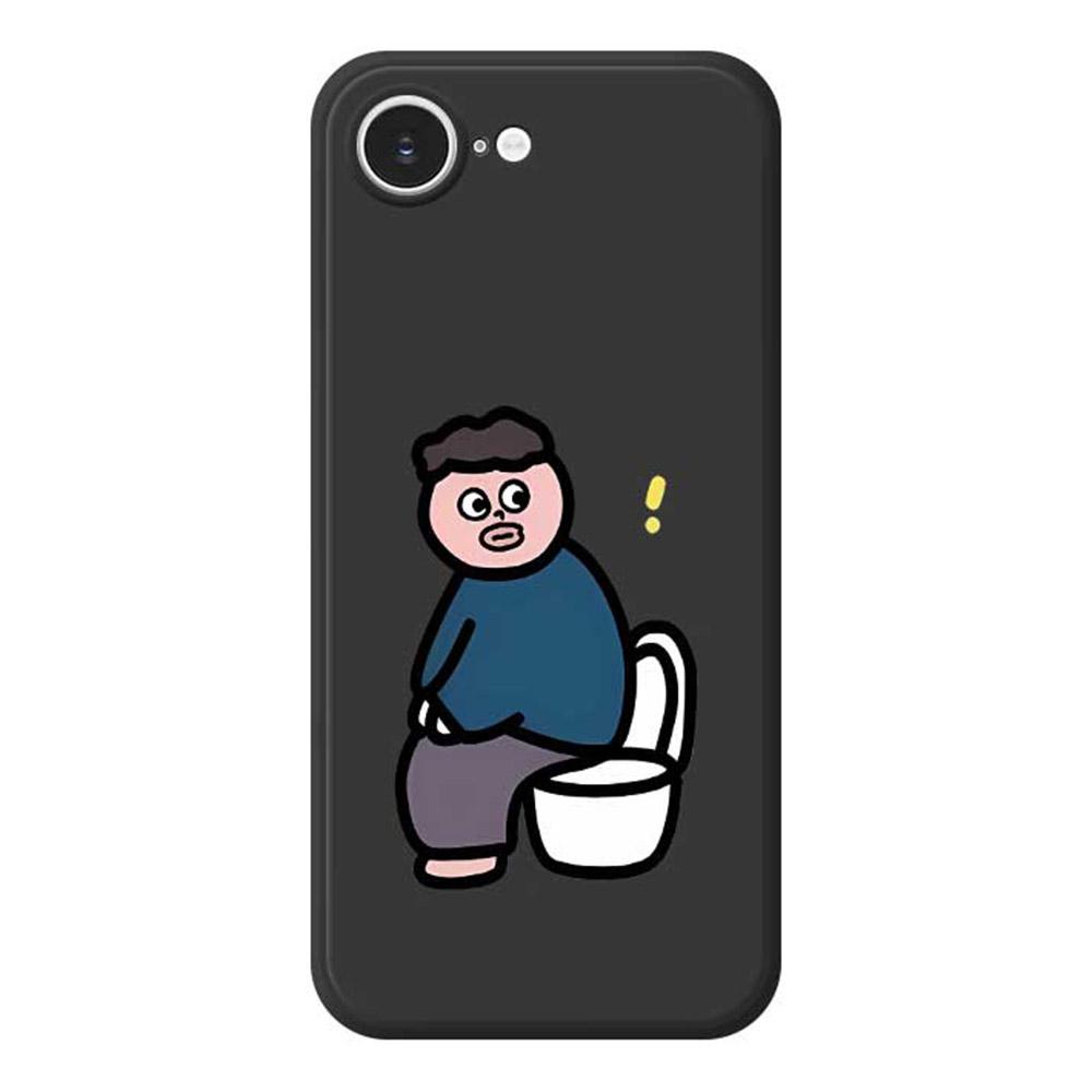 

For iPhone 16e Case Toilet Boy Pattern Printing Straight Edge TPU Phone Back Cover Black