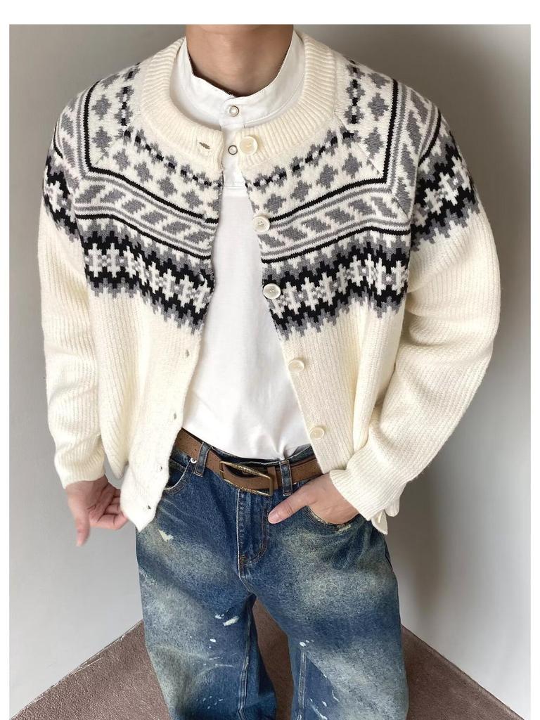 Unisex Fair Isle Button Cardigan - Autumn/Winter Retro Ethnic Knitwear