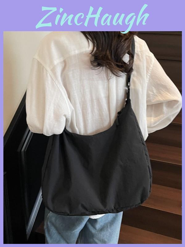 Nylon Single Shoulder Bag Large Capacity With Zipper Closure For Daily Use