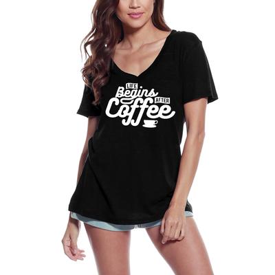 Women's V-Neck T-Shirt Life Begins After Coffe - Funny Slogan Graphic Tee