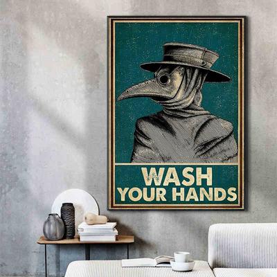 Veba doktor elinizi yıkayın banyo posteri tuval boyama Retro halk sağlığı duvar sanatı tuvalet ofis odası ev dekorasyon