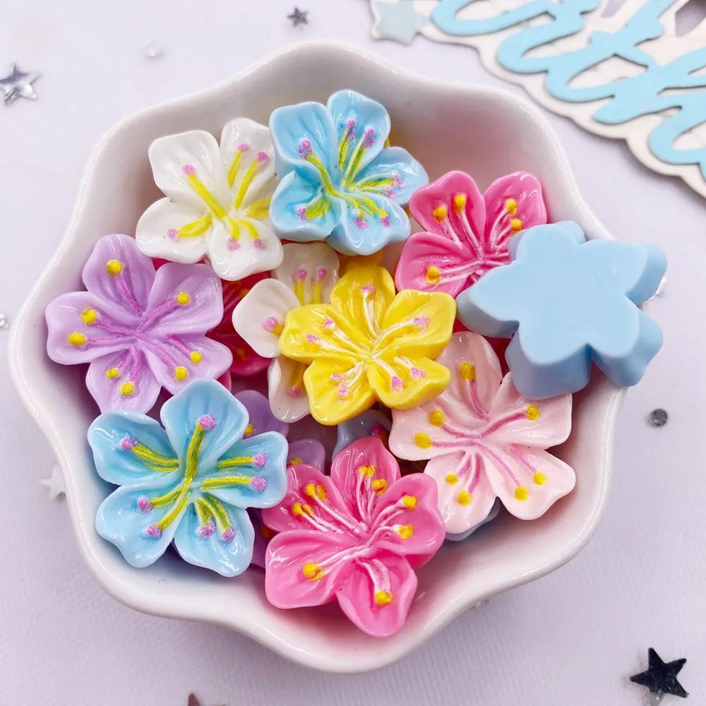 20PCS Mixed Resin 3D Colorful Painted Kawaii Peach Blossom Flat Back Stone Figurines Scrapbook DIY Bow Decor  Accessories
