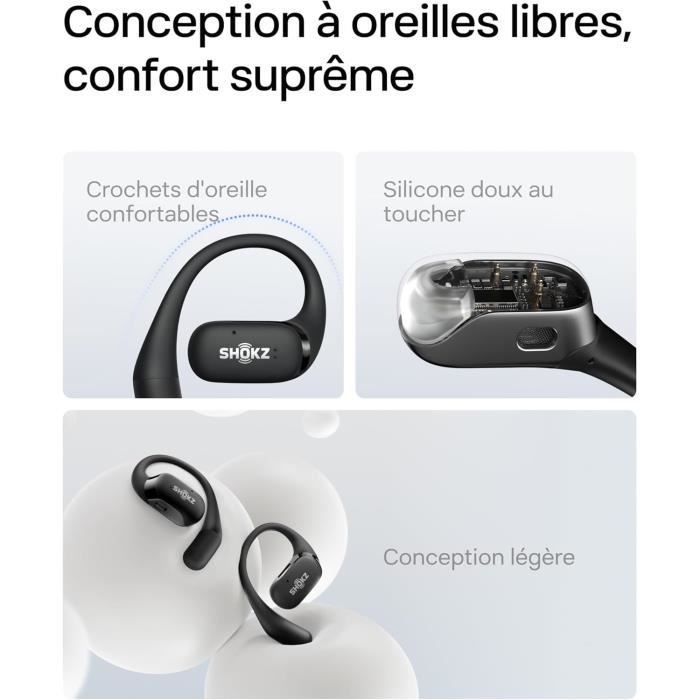 Écouteurs sans fil - SHOKZ - OpenFit - Confort extrême - 28h d'autonomie - Résistant à la transpiration