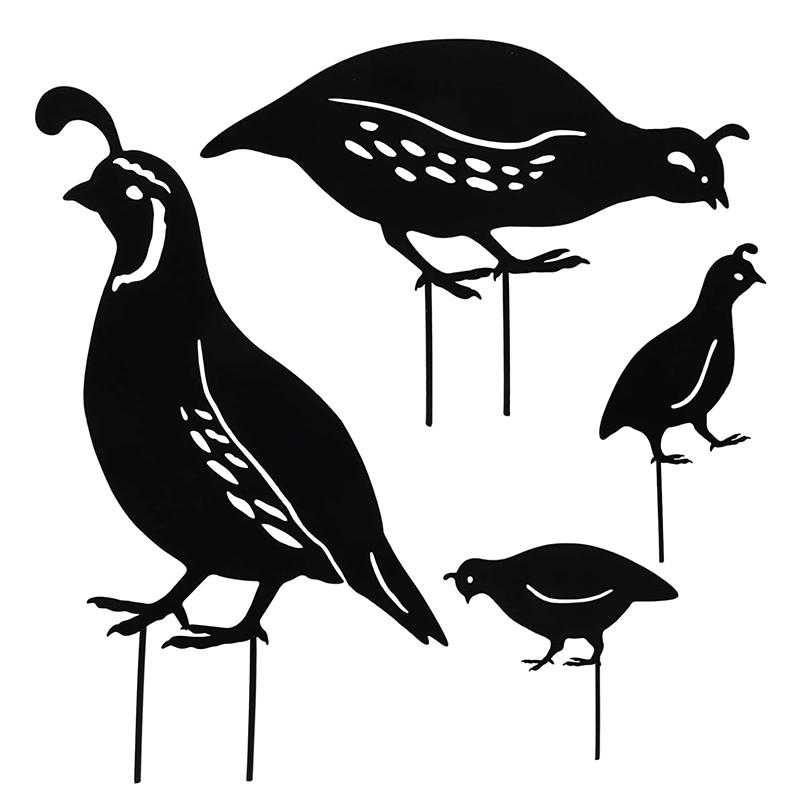 4Pcs Metal Quail Garden Decorative Statues Standing Metal Quail Lawn Sculptures Ornaments Metal Quail Art Sculptures