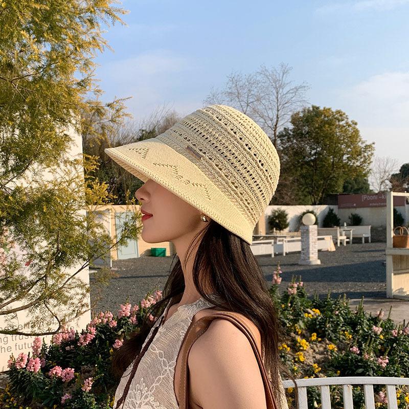 Hollow Woven Bucket Hat Women'S Summer Sunscreen Sun Hat Show Small Face Travel Beach Basin Hat Fashion